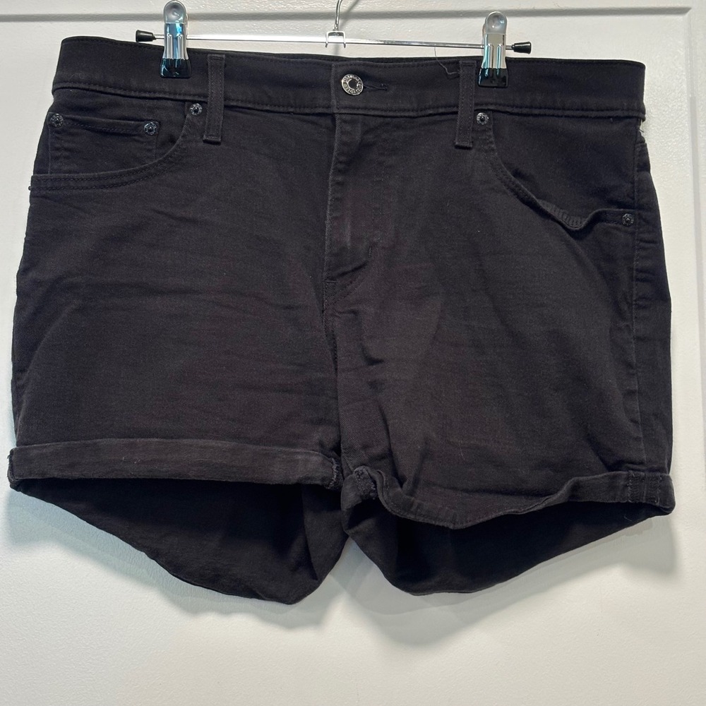 Levis Mid Length Shorts Black Denim Rolled Hem Size 32 1165